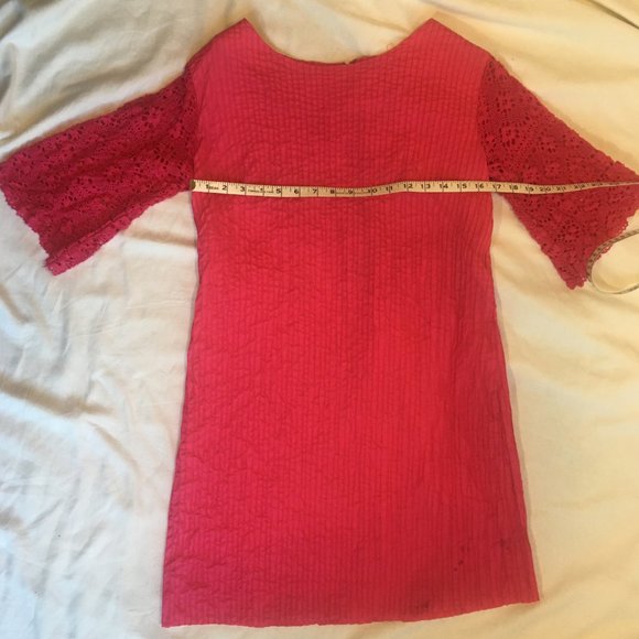 Pink Raspberry Boho Mexican Mod Pintuck Cotton Dress Crocheted Sz S/M Vintage - Picture 13 of 16
